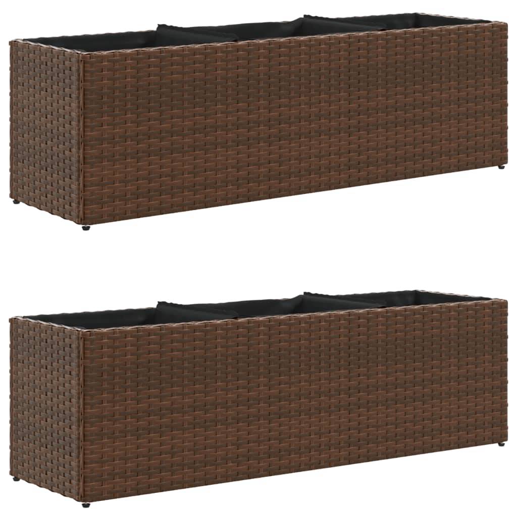 vidaXL Pflanzkübel mit 3 Töpfen 2 Stk. Braun 105x30x32 cm Poly Rattan