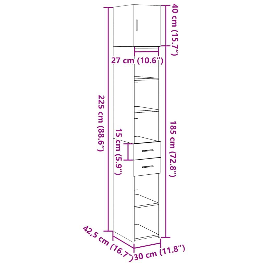 vidaXL Hochschrank Schmal Weiß 30x42,5x225 cm Holzwerkstoff