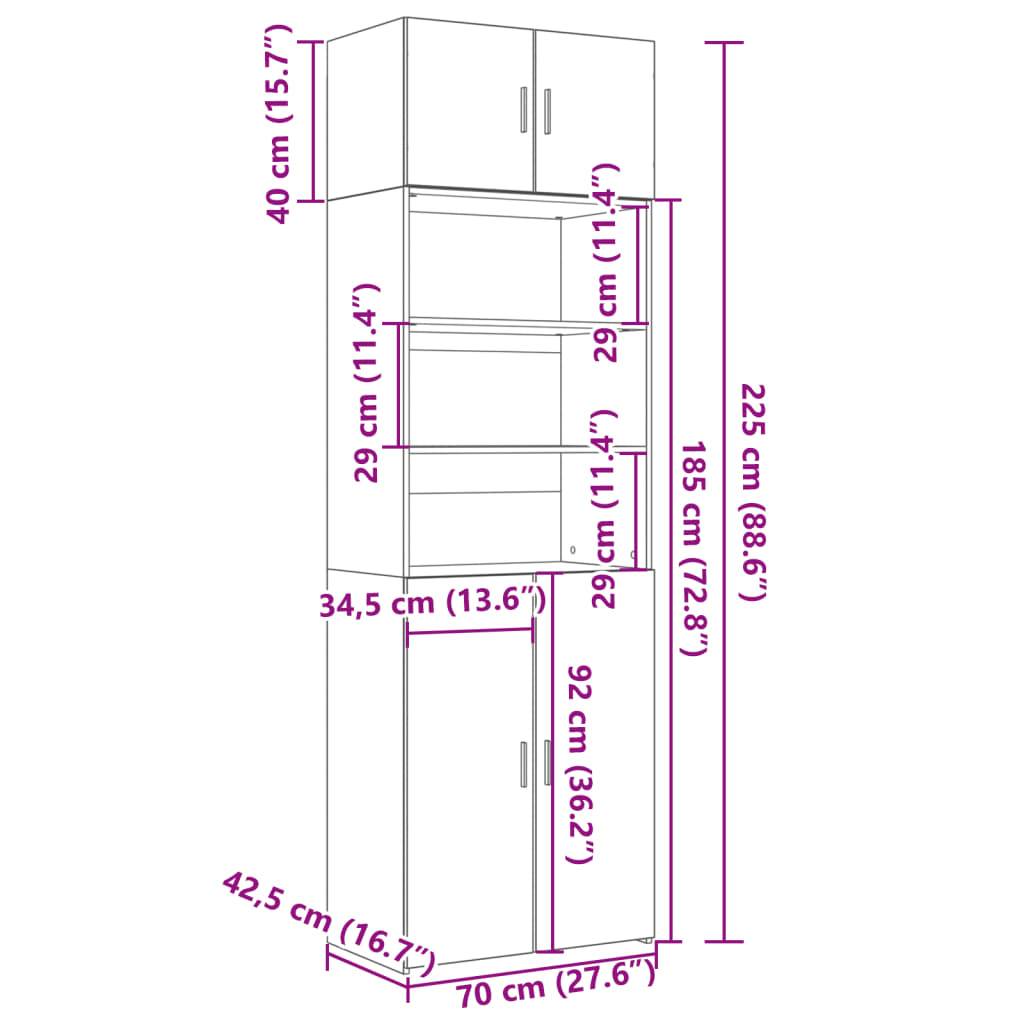 vidaXL Hochschrank Betongrau 70x42,5x225 cm Holzwerkstoff
