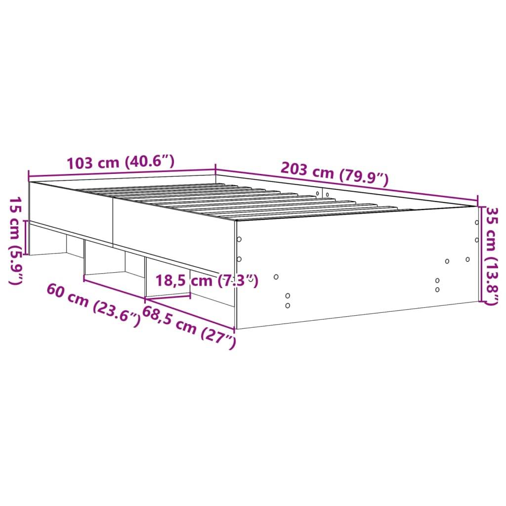 vidaXL Bettgestell ohne Matratze Räuchereiche 100x200 cm Holzwerkstoff