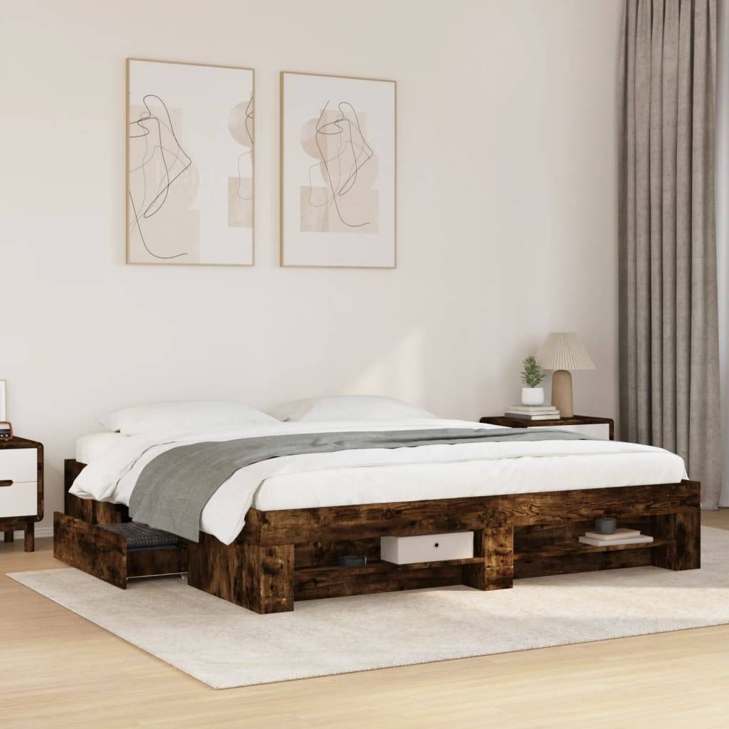 vidaXL Bettgestell ohne Matratze Räuchereiche 180x200 cm Holzwerkstoff