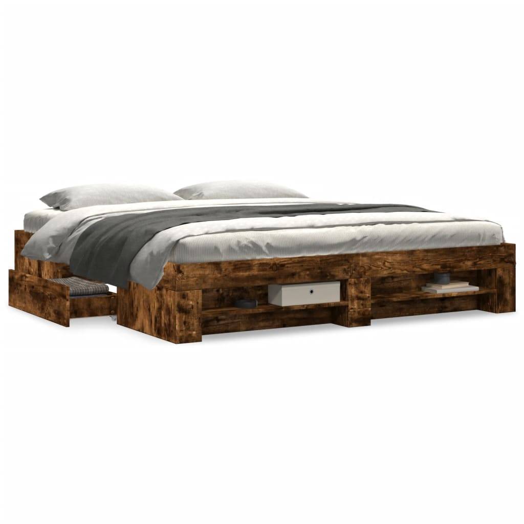 vidaXL Bettgestell ohne Matratze Räuchereiche 180x200 cm Holzwerkstoff