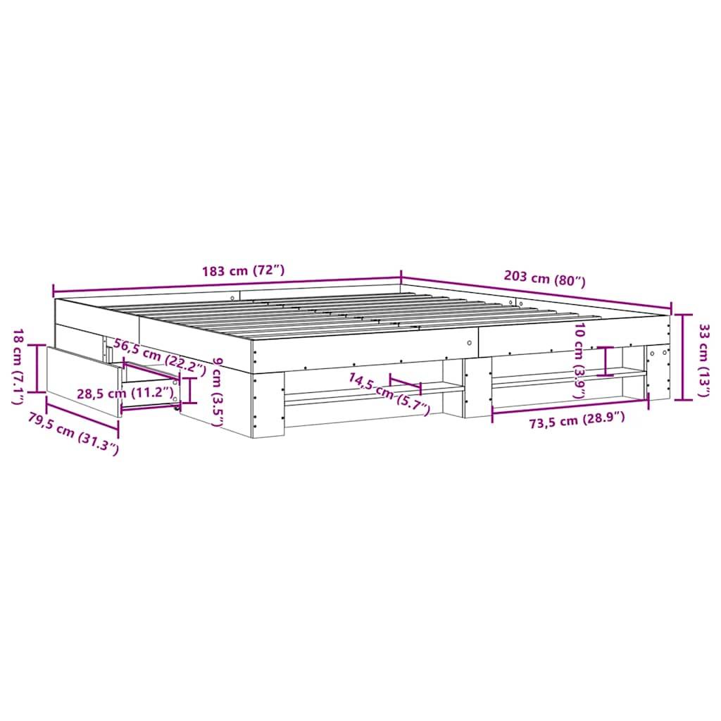 vidaXL Bettgestell ohne Matratze Räuchereiche 180x200 cm Holzwerkstoff
