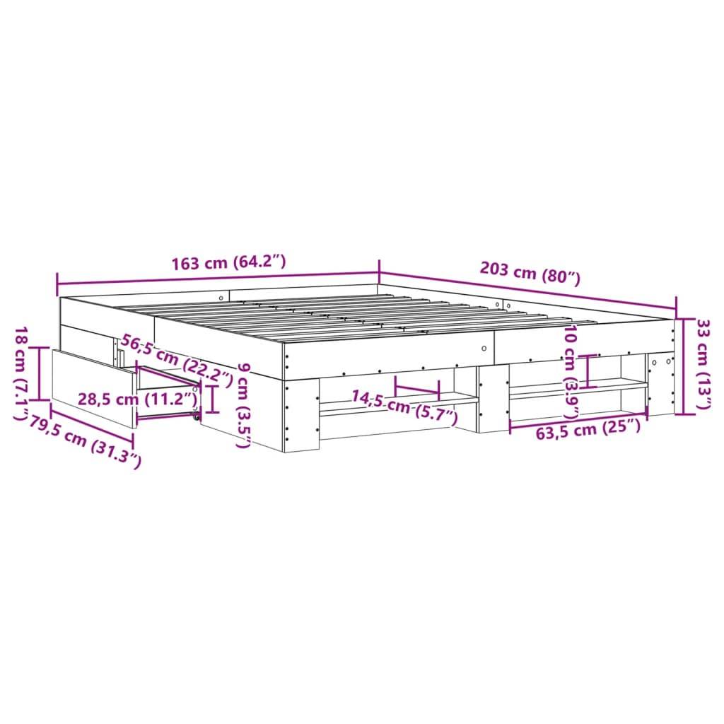 vidaXL Bettgestell ohne Matratze Sonoma-Eiche 160x200 cm Holzwerkstoff