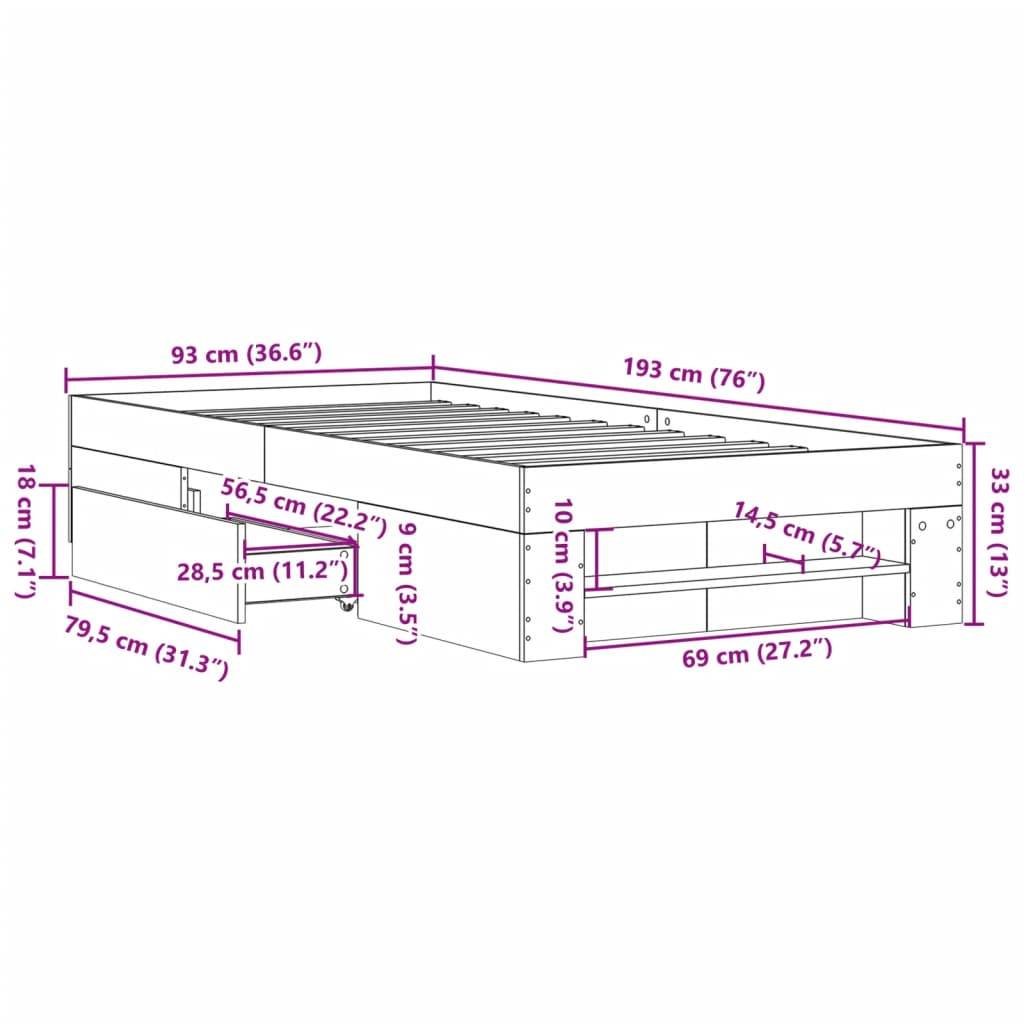 vidaXL Bettgestell Grau Sonoma 90x190 cm Holzwerkstoff