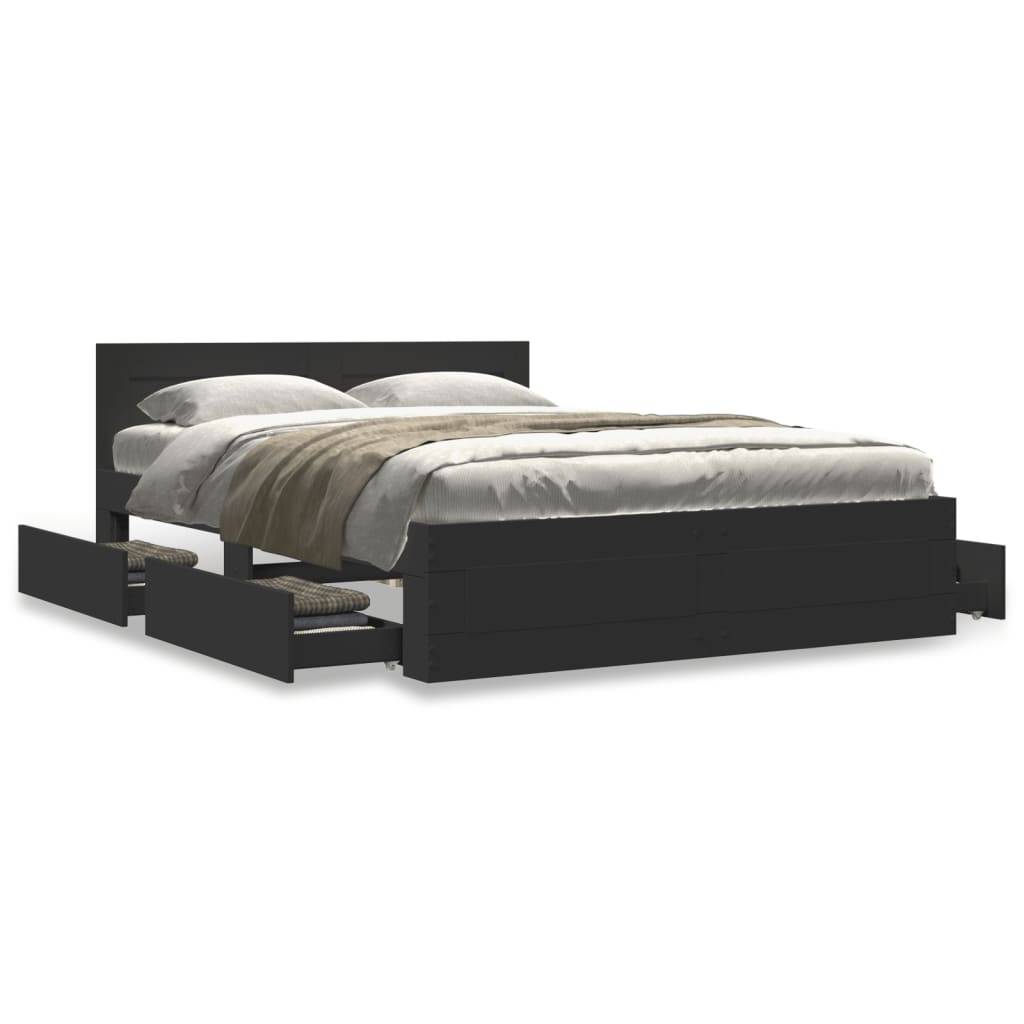 vidaXL Bettgestell mit Kopfteil ohne Matratze Schwarz 140x200 cm