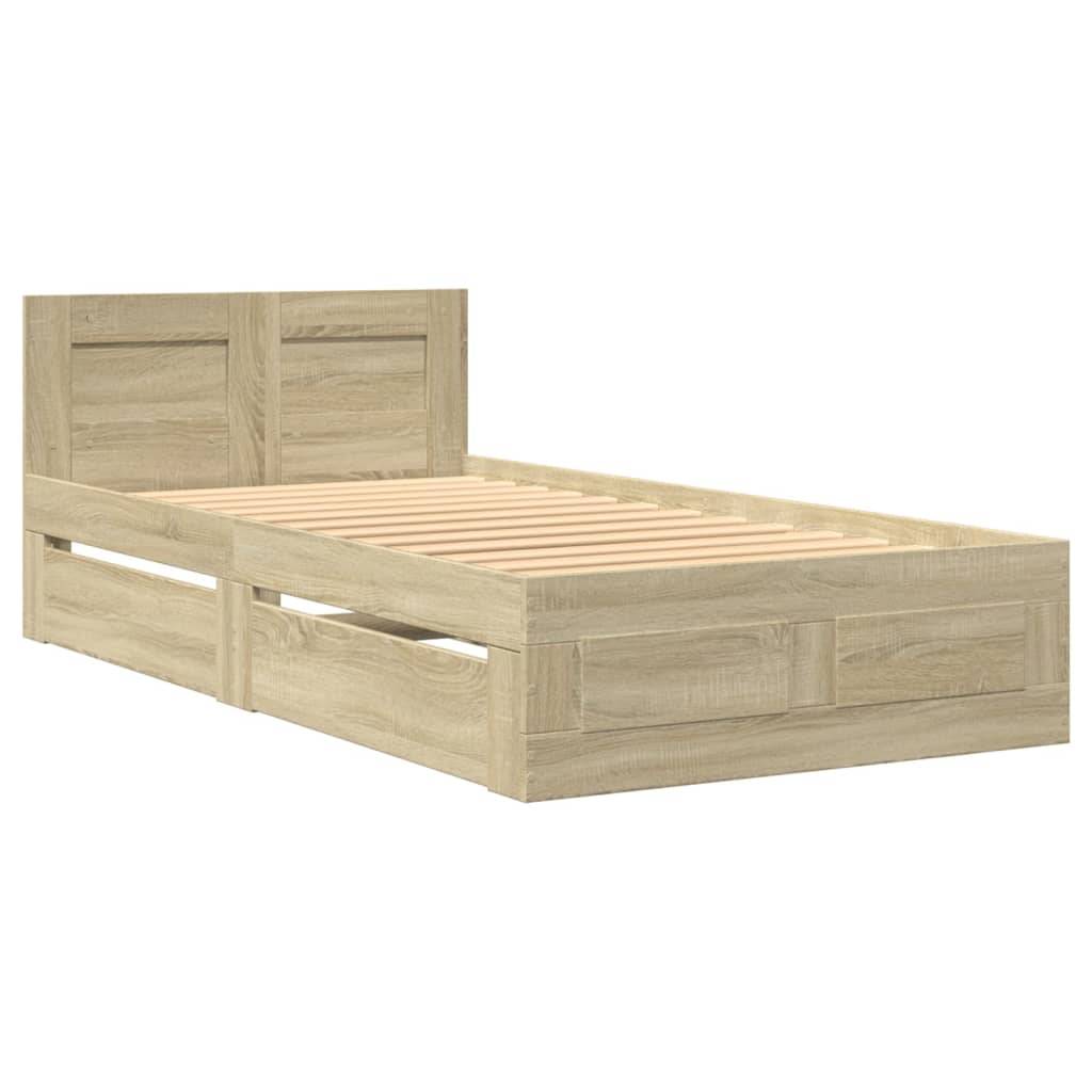 vidaXL Bettgestell mit Kopfteil Sonoma-Eiche 75x190 cm Holzwerkstoff