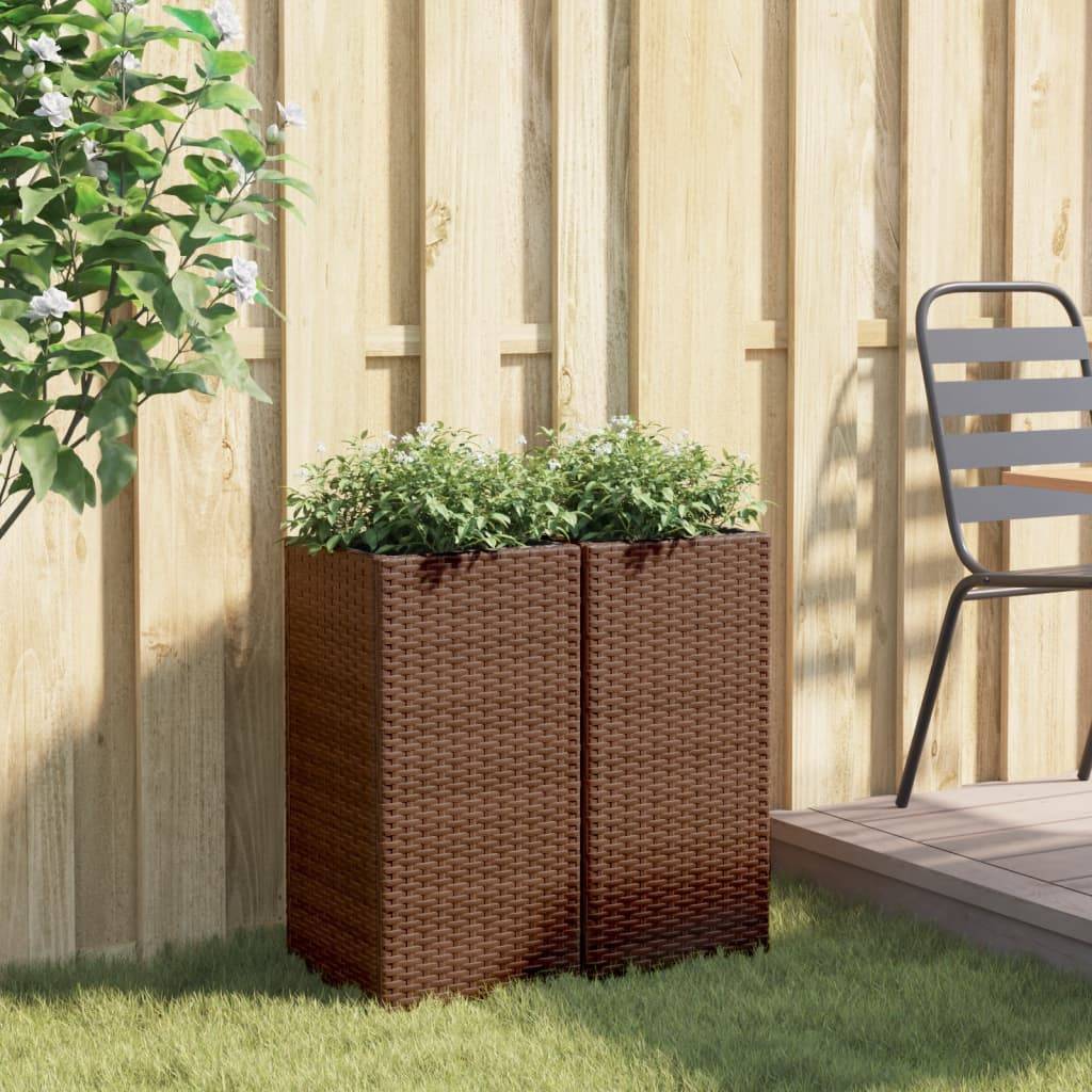 vidaXL Pflanzkübel 2 Stk. Braun 30x30x60 cm Poly Rattan