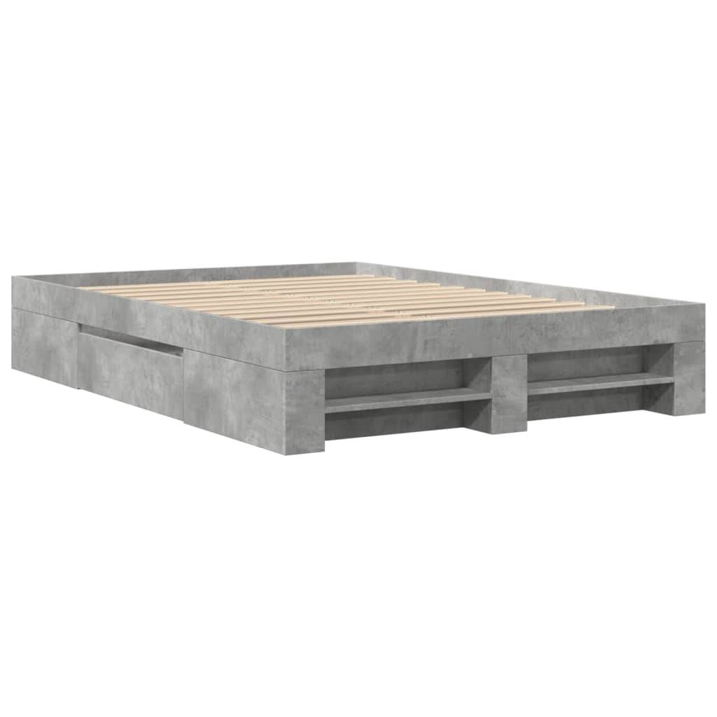 vidaXL Bettgestell Betongrau 135x190 cm Holzwerkstoff