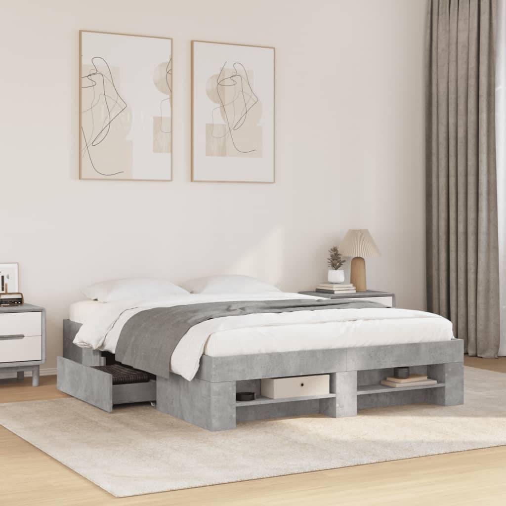 vidaXL Bettgestell Betongrau 135x190 cm Holzwerkstoff