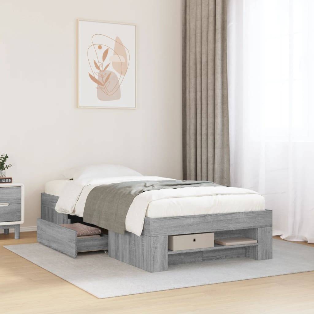 vidaXL Bettgestell Grau Sonoma 90x190 cm Holzwerkstoff