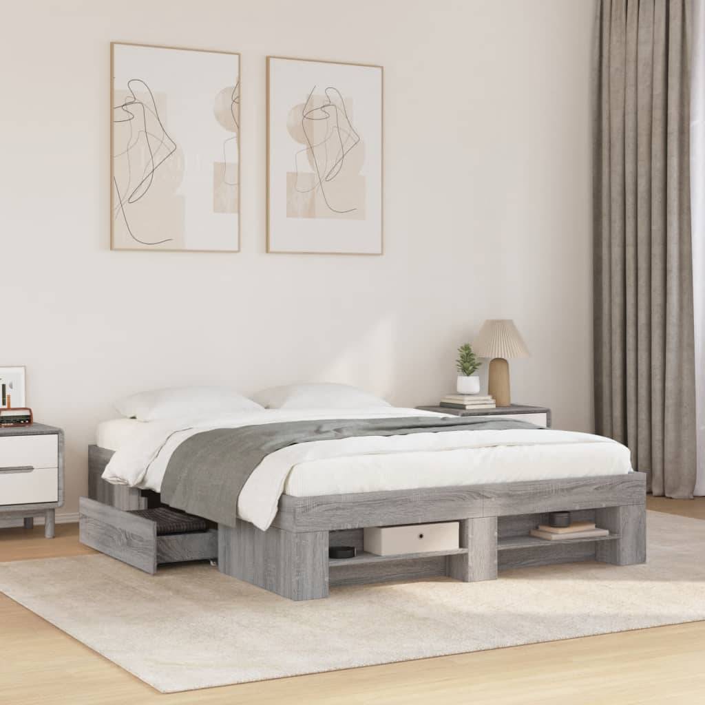 vidaXL Bettgestell Grau Sonoma 140x200 cm Holzwerkstoff