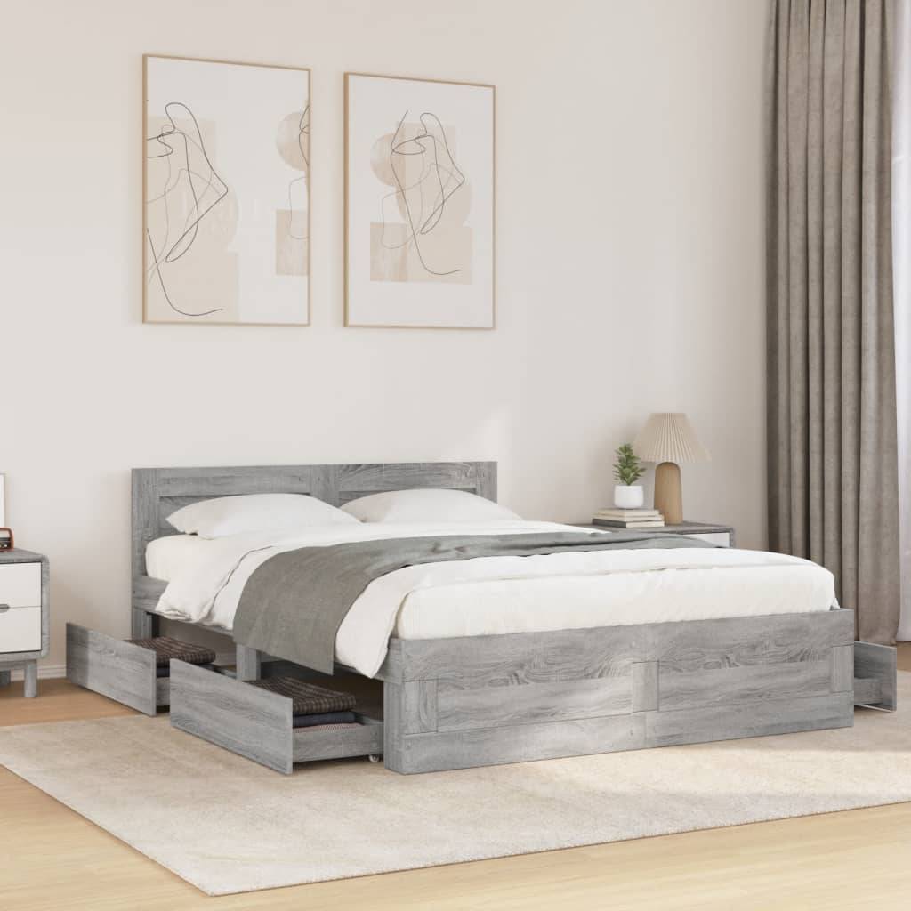vidaXL Bettgestell mit Kopfteil Grau Sonoma 140x200 cm Holzwerkstoff