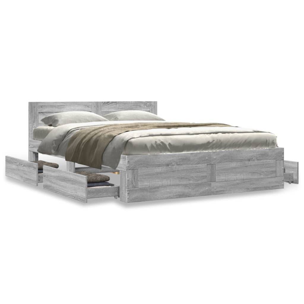 vidaXL Bettgestell mit Kopfteil Grau Sonoma 140x200 cm Holzwerkstoff