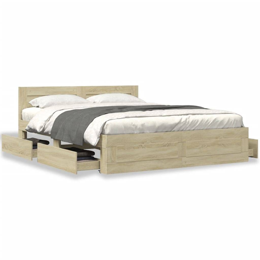 vidaXL Bettgestell mit Kopfteil Sonoma-Eiche 160x200 cm Holzwerkstoff
