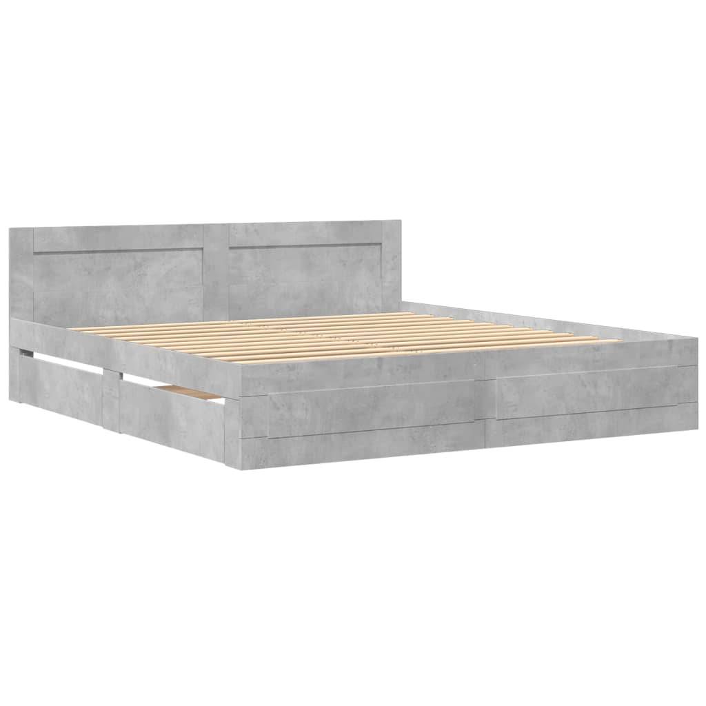 vidaXL Bettgestell mit Kopfteil Betongrau 180x200 cm Holzwerkstoff