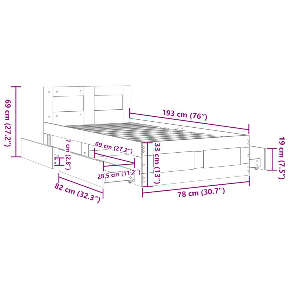 vidaXL Bettgestell mit Kopfteil Sonoma-Eiche 75x190 cm Holzwerkstoff