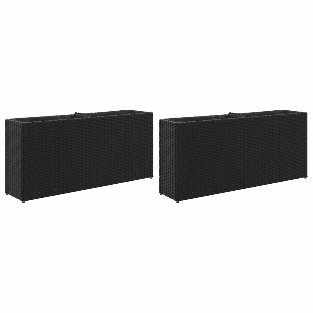 vidaXL Pflanzkübel mit 2 Töpfen 2 Stk. Schwarz 90x20x40 cm Poly Rattan