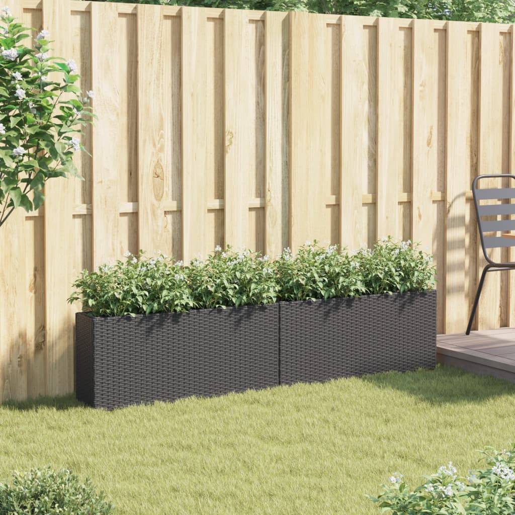 vidaXL Pflanzkübel mit 2 Töpfen 2 Stk. Schwarz 90x20x40 cm Poly Rattan
