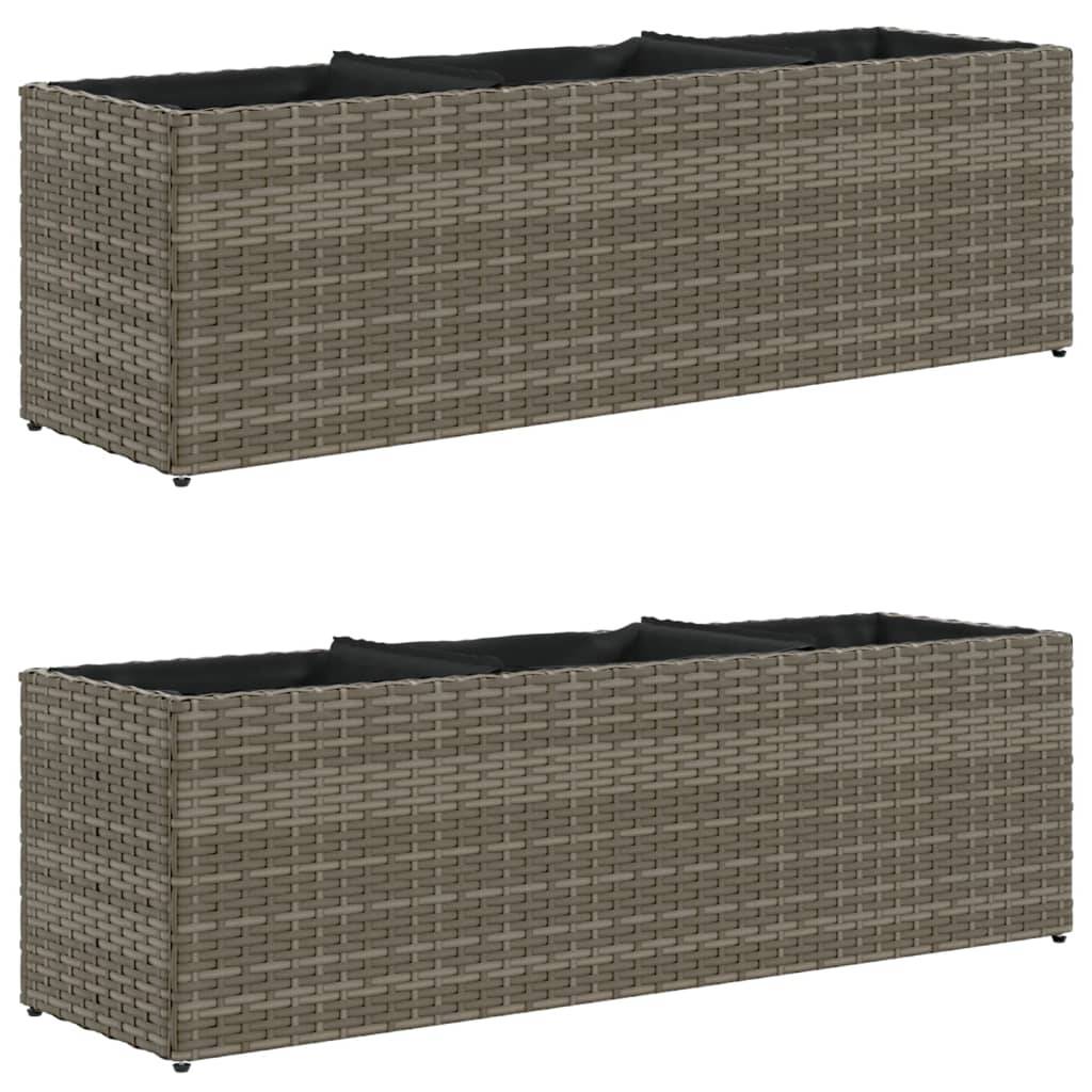 vidaXL Pflanzkübel mit 3 Töpfen 2 Stk. Grau 105x30x32 cm Poly Rattan