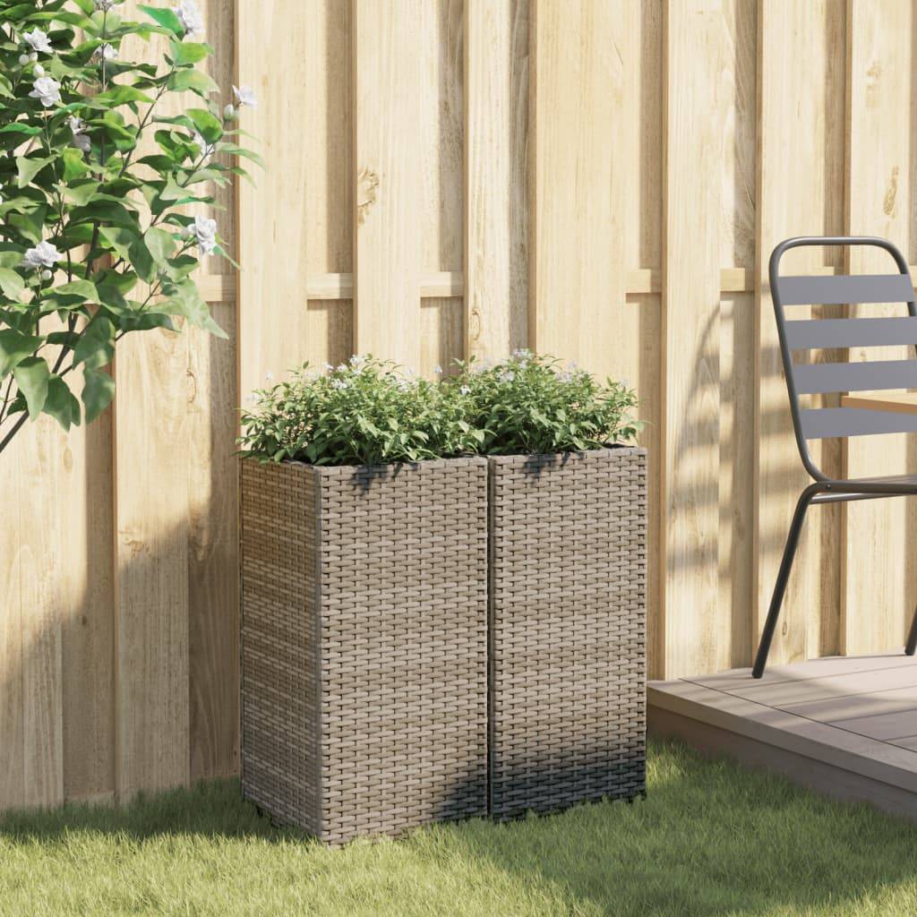vidaXL Pflanzkübel 2 Stk. Grau 30x30x60 cm Poly Rattan