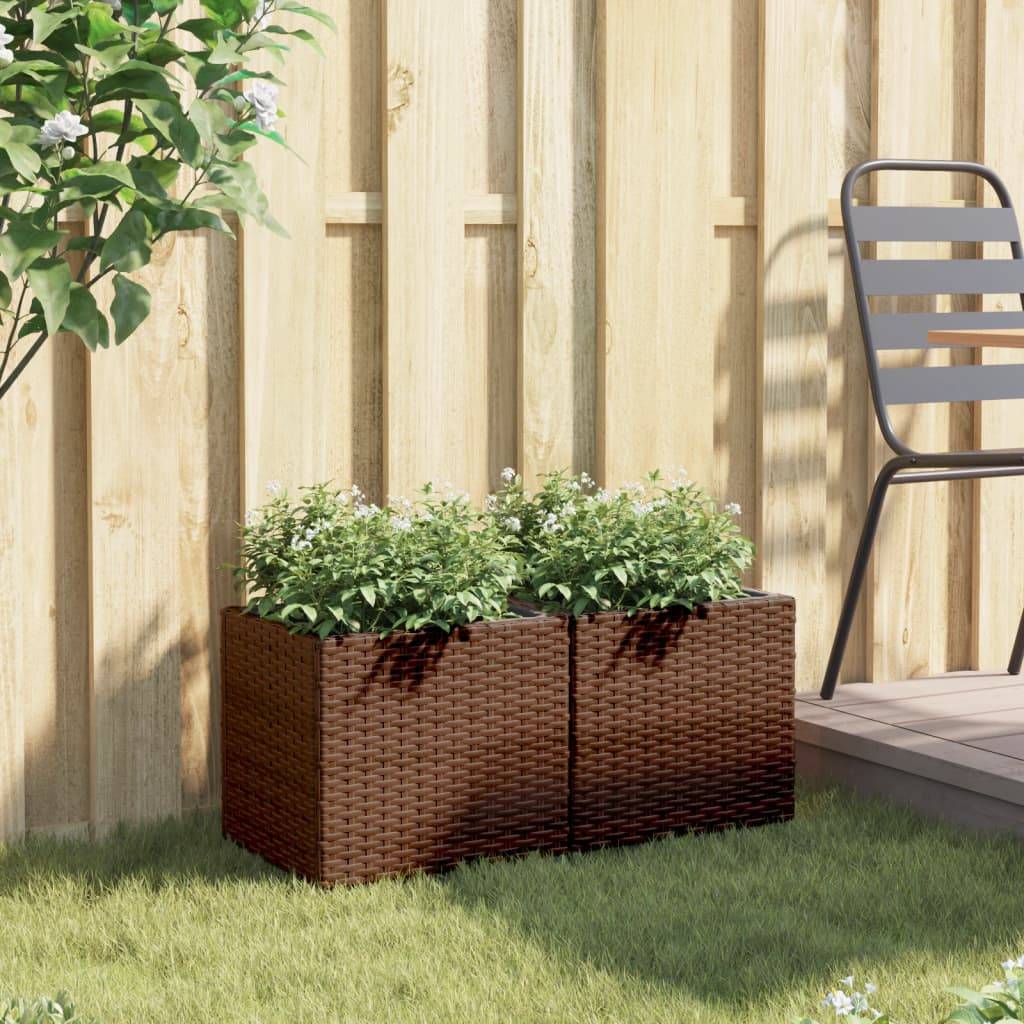 vidaXL Pflanzkübel 2 Stk. Braun 36x30x32 cm Poly Rattan