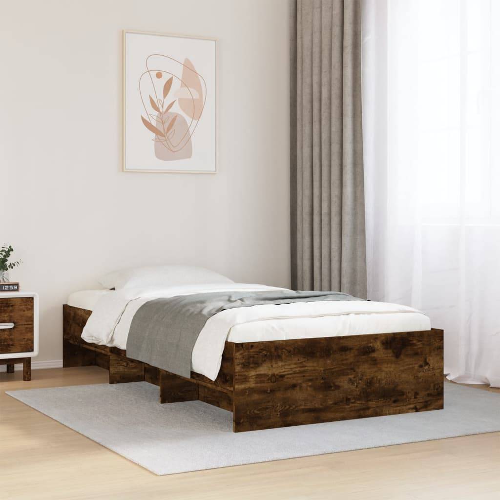 vidaXL Bettgestell ohne Matratze Räuchereiche 100x200 cm Holzwerkstoff