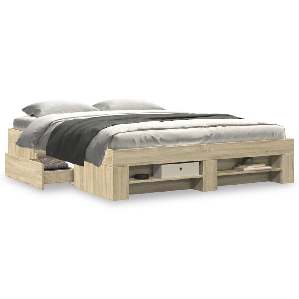 vidaXL Bettgestell ohne Matratze Sonoma-Eiche 150x200 cm Holzwerkstoff