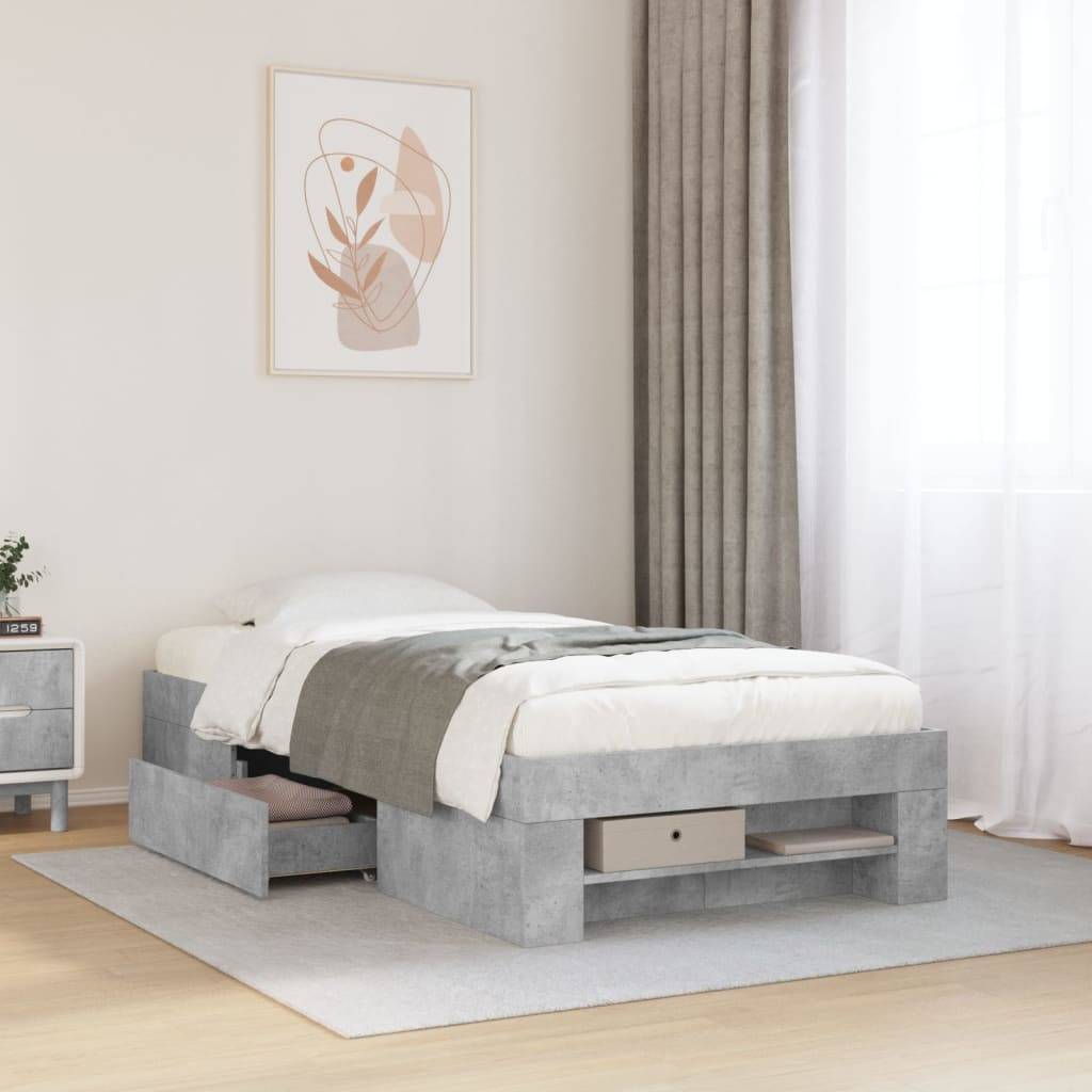 vidaXL Bettgestell Betongrau 90x190 cm Holzwerkstoff