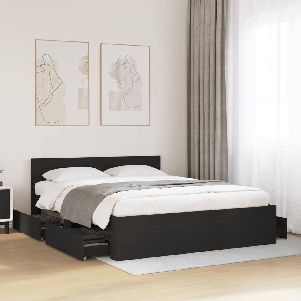 vidaXL Bettgestell mit Kopfteil ohne Matratze Schwarz 160x200 cm