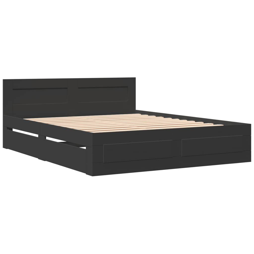 vidaXL Bettgestell mit Kopfteil ohne Matratze Schwarz 160x200 cm