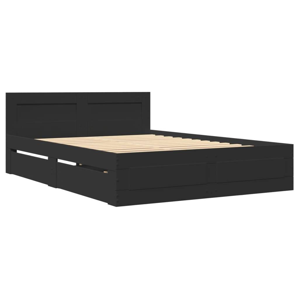 vidaXL Bettgestell mit Kopfteil ohne Matratze Schwarz 140x200 cm