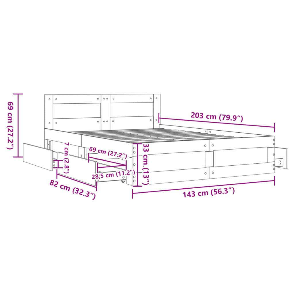 vidaXL Bettgestell mit Kopfteil Grau Sonoma 140x200 cm Holzwerkstoff