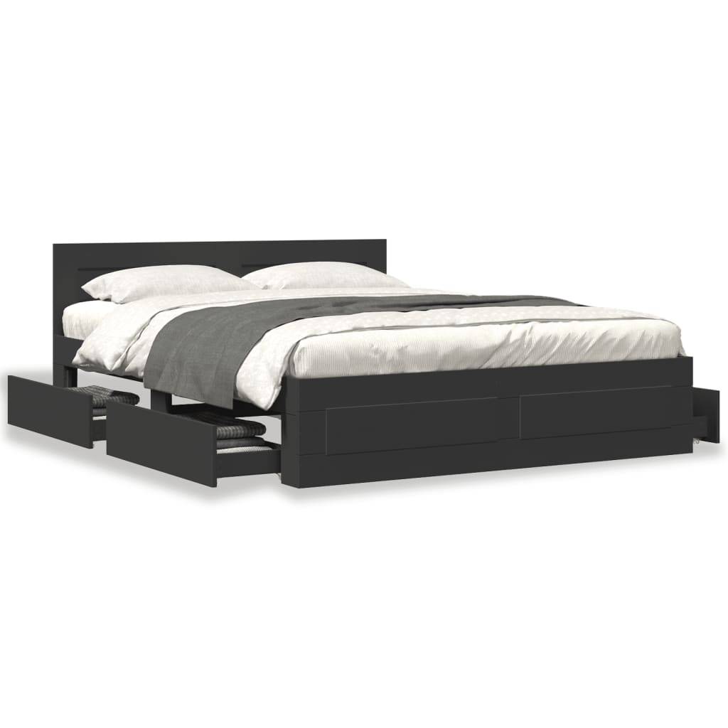 vidaXL Bettgestell mit Kopfteil ohne Matratze Schwarz 160x200 cm