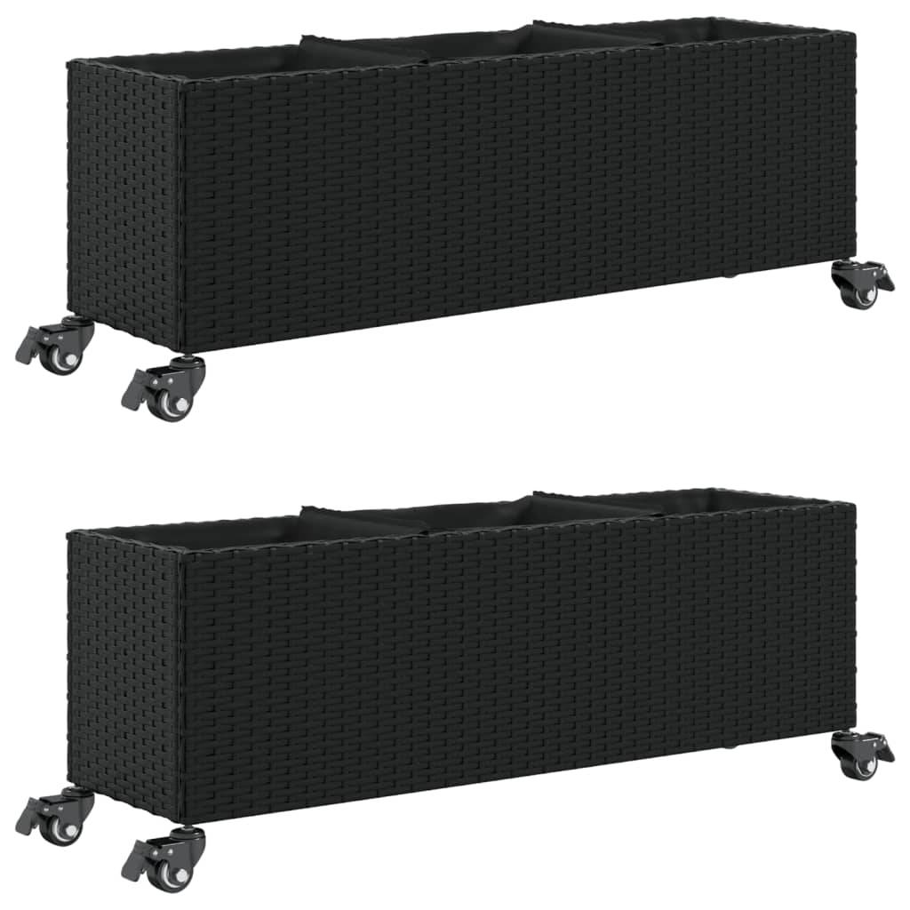 vidaXL Pflanzkübel mit Rollen 2 Stk. Schwarz 107x32x38 cm Poly Rattan