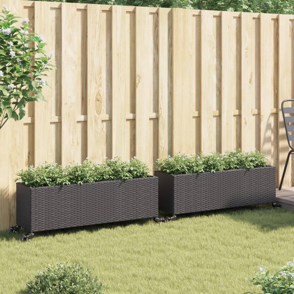 vidaXL Pflanzkübel mit Rollen 2 Stk. Schwarz 107x32x38 cm Poly Rattan