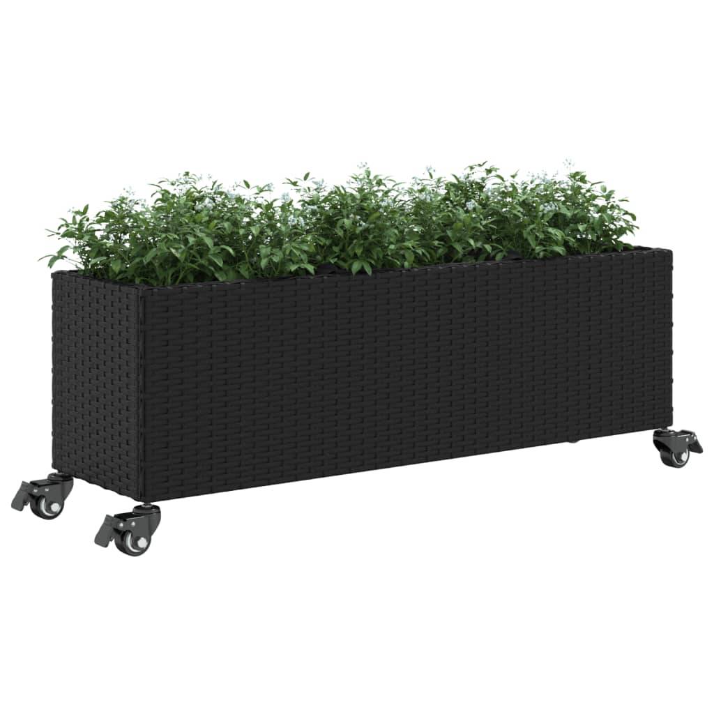 vidaXL Pflanzkübel mit Rollen 2 Stk. Schwarz 107x32x38 cm Poly Rattan