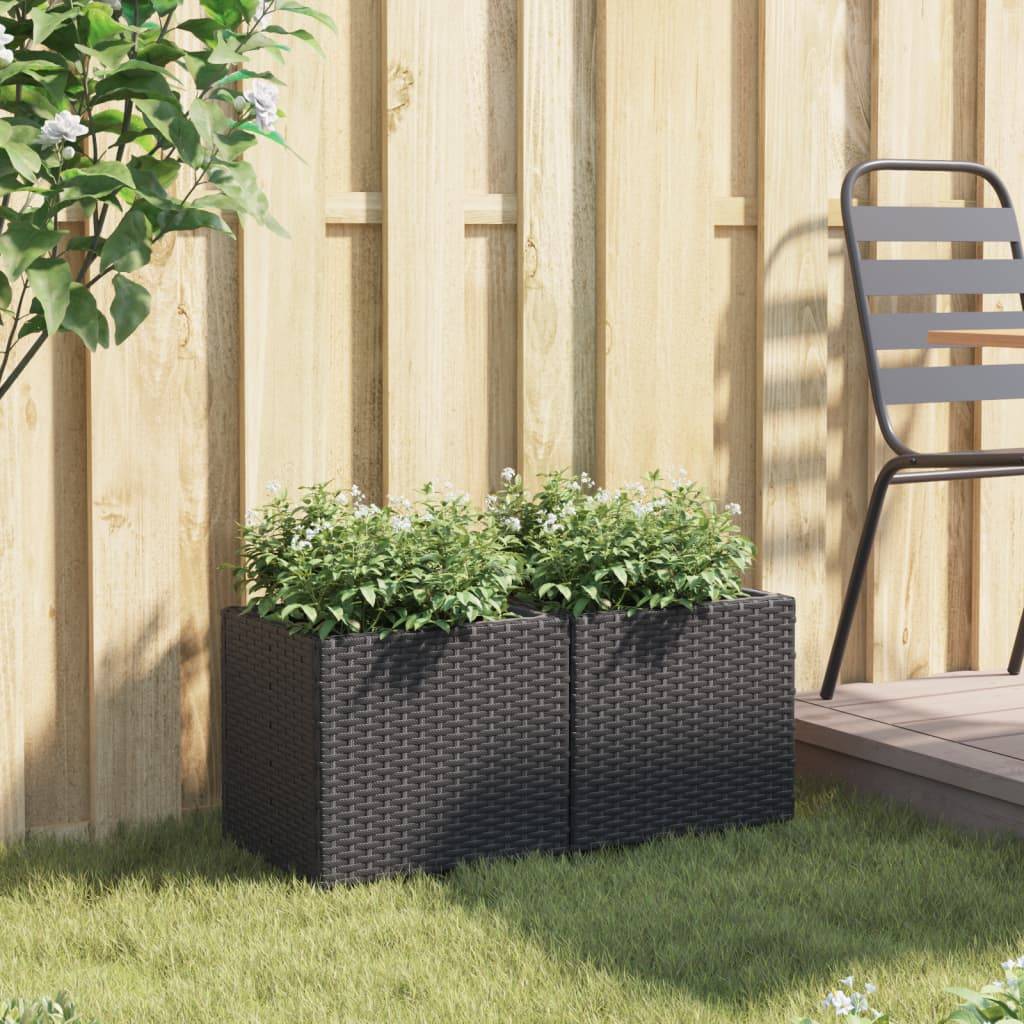 vidaXL Pflanzkübel 2 Stk. Schwarz 36x30x32 cm Poly Rattan