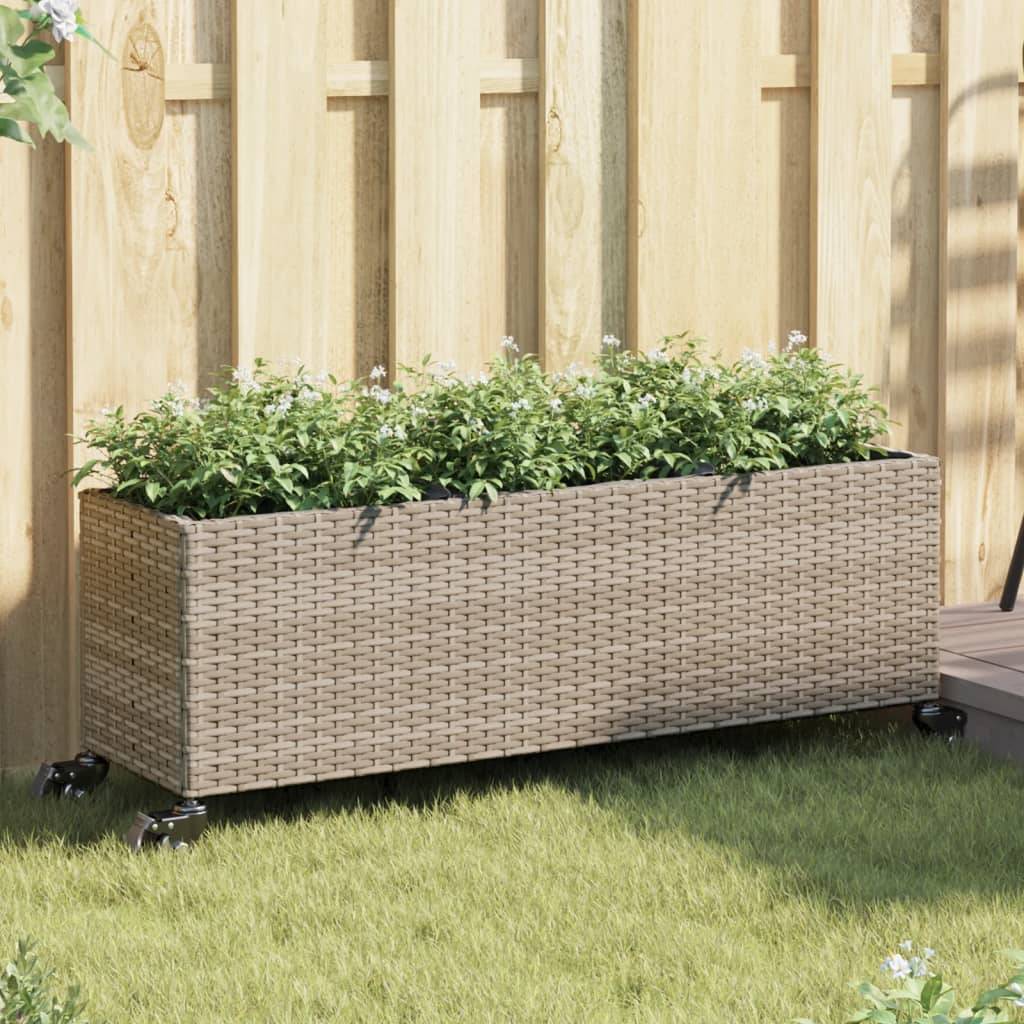 vidaXL Pflanzkübel mit Rollen 2 Stk. Grau 107x32x38 cm Poly Rattan