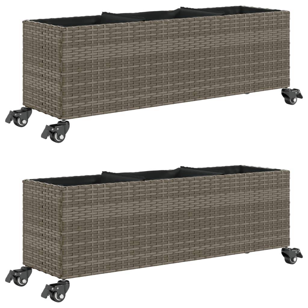 vidaXL Pflanzkübel mit Rollen 2 Stk. Grau 107x32x38 cm Poly Rattan