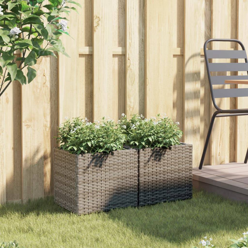 vidaXL Pflanzkübel 2 Stk. Grau 36x30x32 cm Poly Rattan
