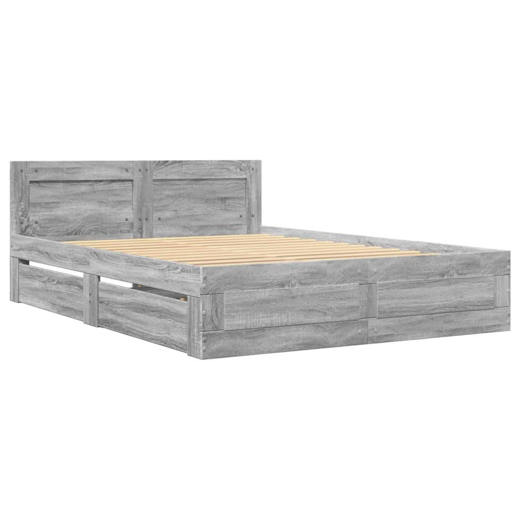 vidaXL Bettgestell mit Kopfteil Grau Sonoma 140x200 cm Holzwerkstoff