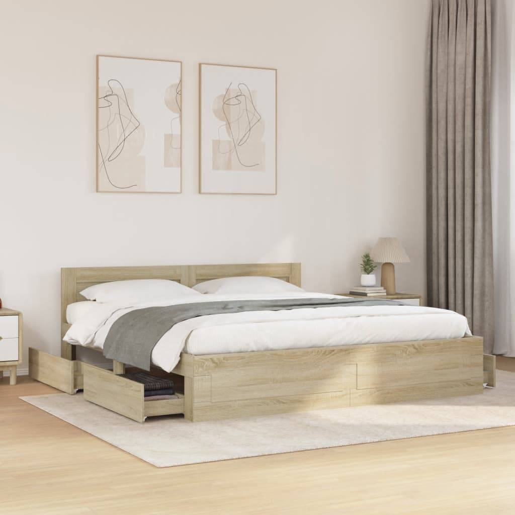 vidaXL Bettgestell mit Kopfteil Sonoma-Eiche 180x200 cm Holzwerkstoff