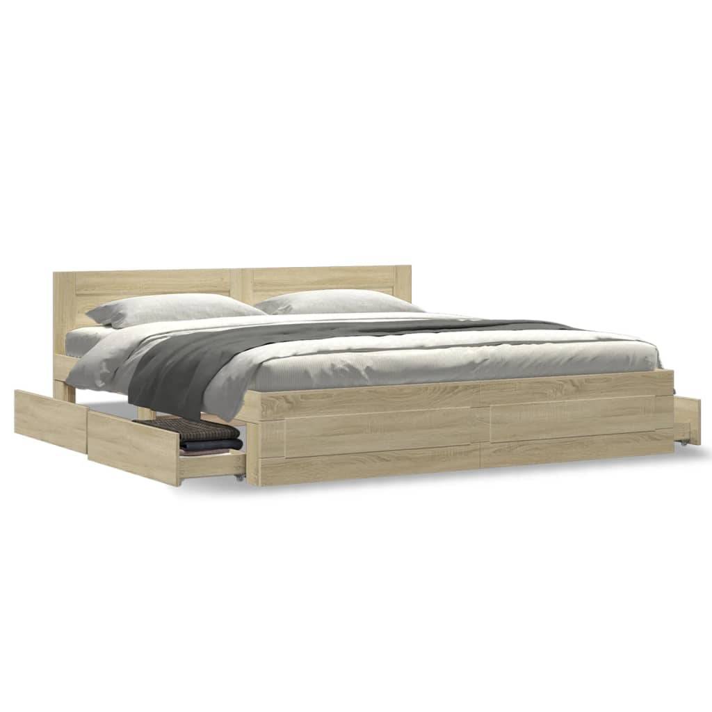 vidaXL Bettgestell mit Kopfteil Sonoma-Eiche 180x200 cm Holzwerkstoff