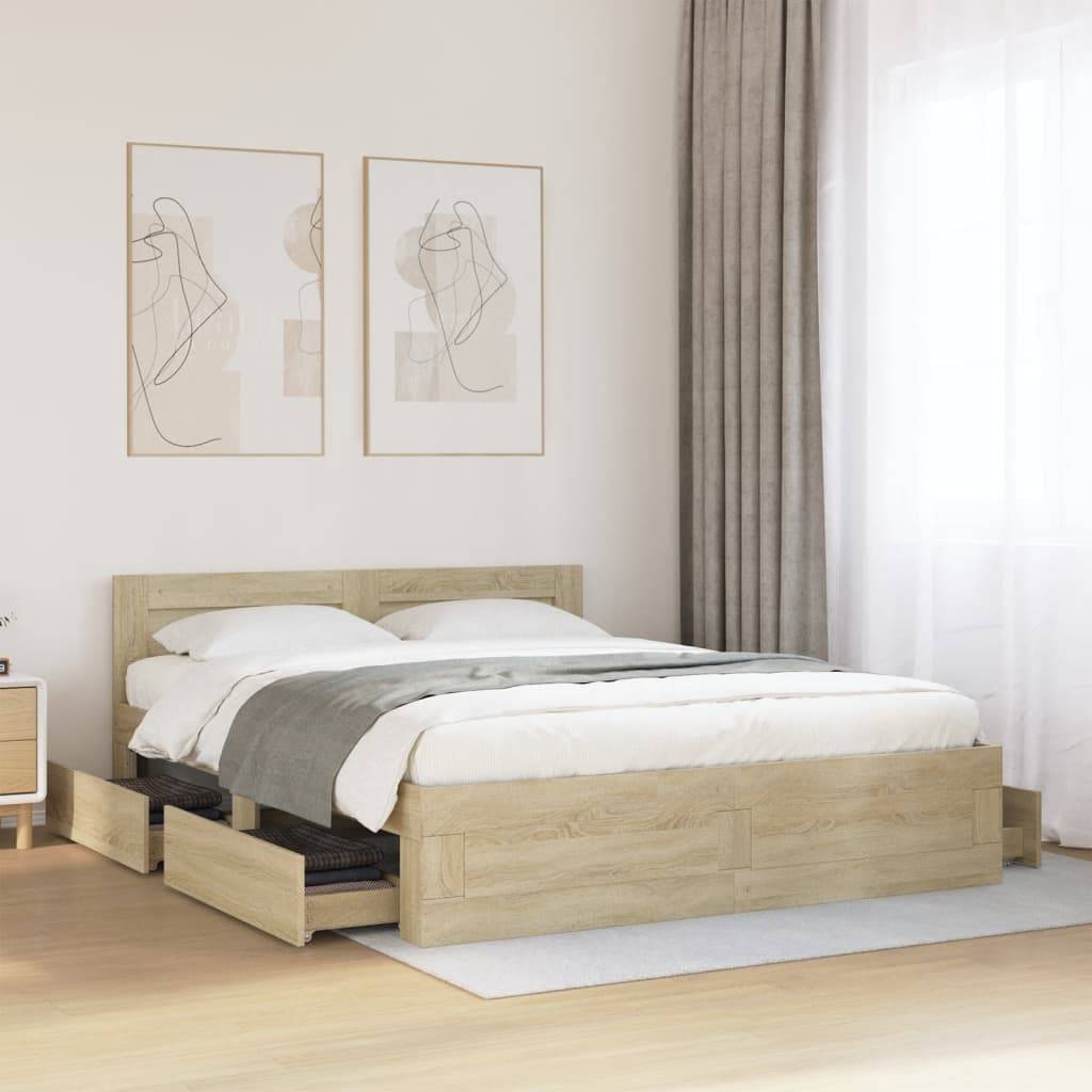 vidaXL Bettgestell mit Kopfteil Sonoma-Eiche 160x200 cm Holzwerkstoff