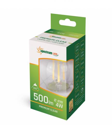 Spectrum LED E14 G45 Tropfen Filament Klar 4W = 41 Watt 500lm 300° Warmweiß 2700K
