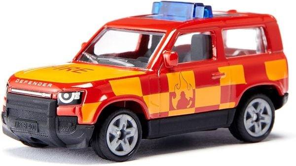 SIKU 1568 - Land Rover Defender Feuerwehr, Spielzeug-Auto, Metall/Kunststoff, Rot/Gelb, Anhängerkupplung