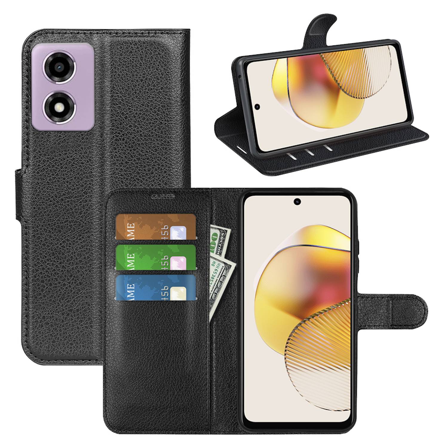 Für Motorola Moto E14 / G04 G04S 4G / G24 4G Kunst-Leder Schutz Hülle