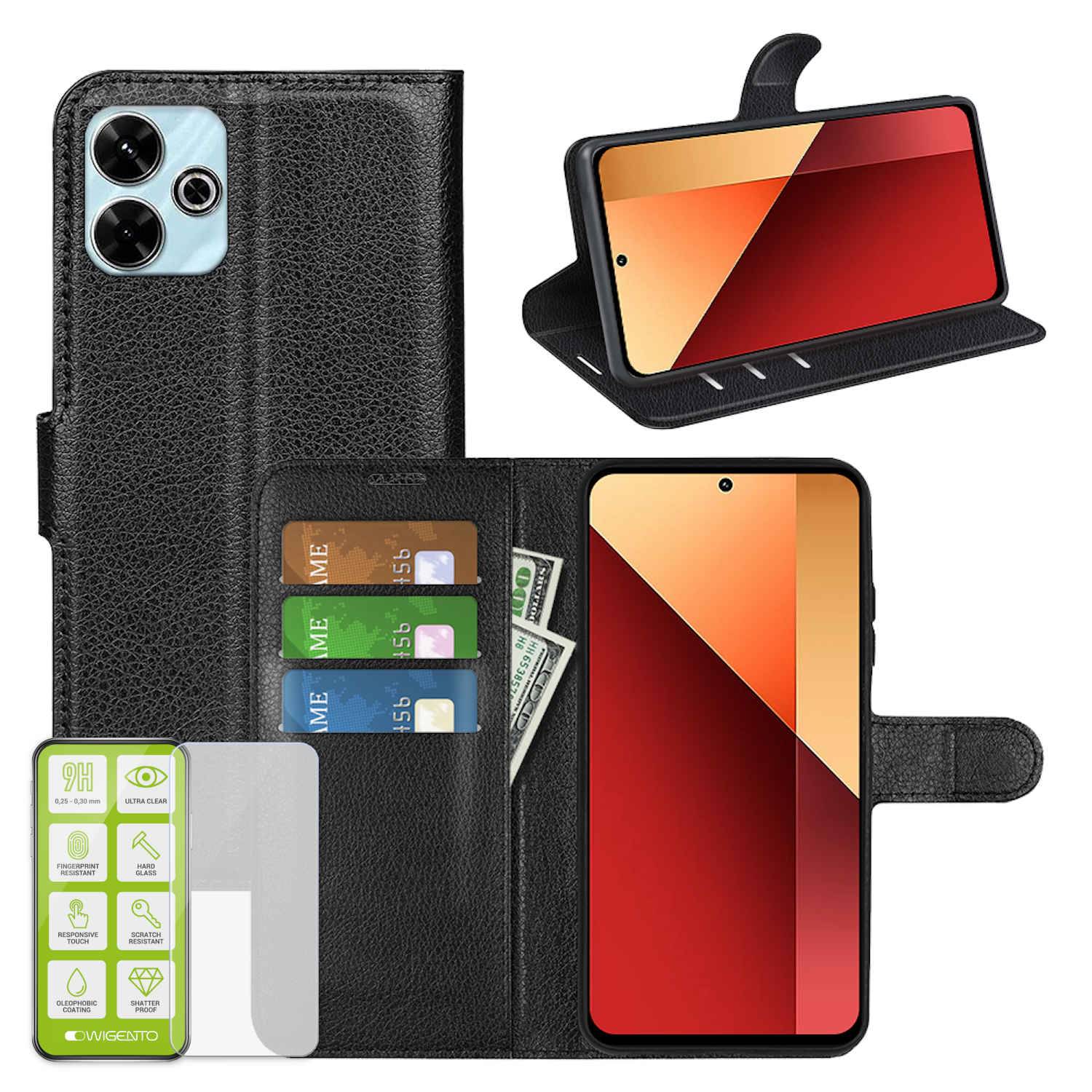 Für Xiaomi Redmi 13 4G / Poco M6 4G Kunst Leder Tasche + H9 Hart Glas