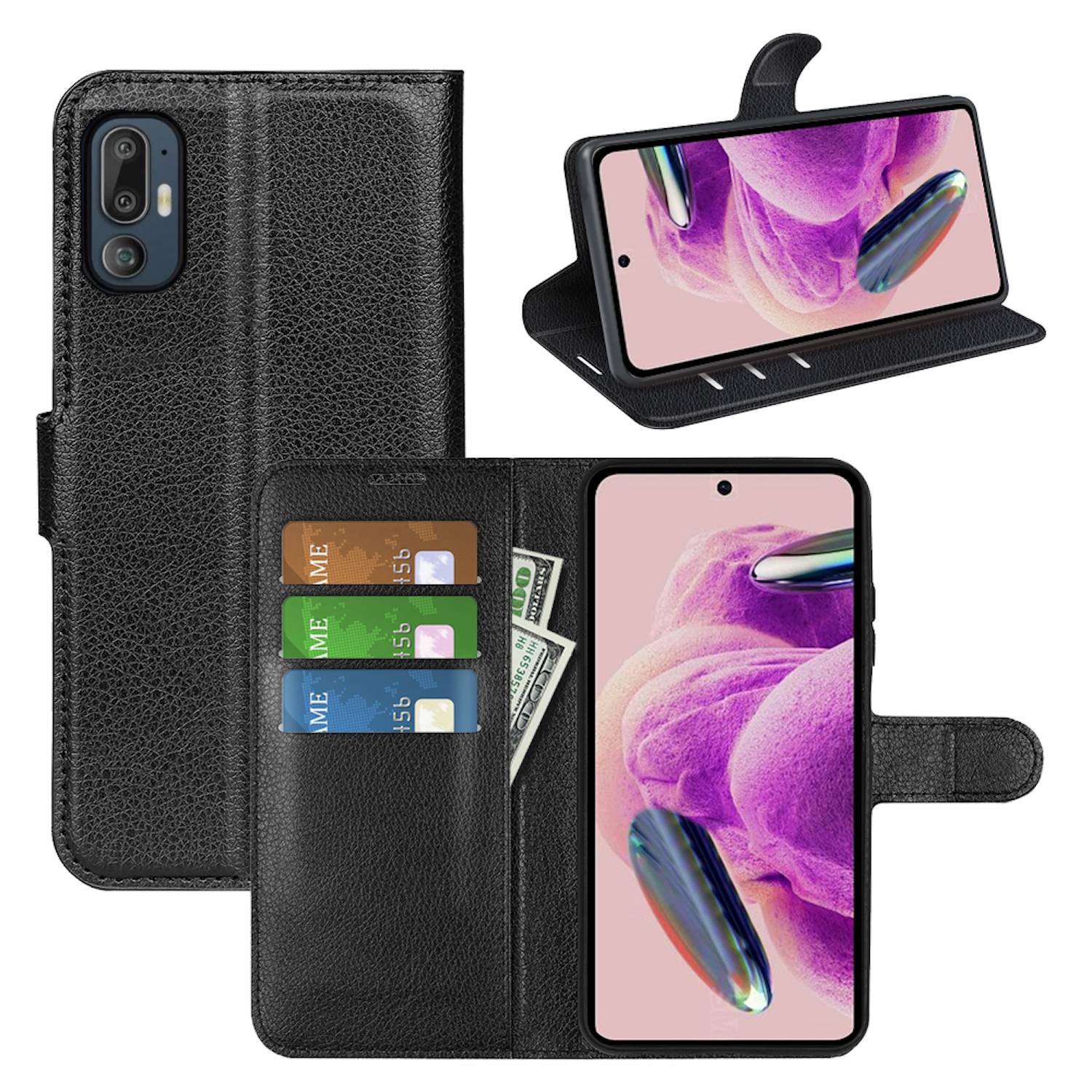 Für HTC U24 Pro Kunst-Leder Book Wallet Schutz Tasche Hülle Schwarz